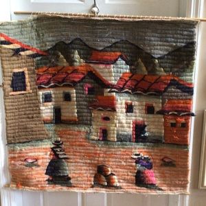 VTG “Ladies & Houses” Hand Woven Wool Wall Tapestry 33” x 34”